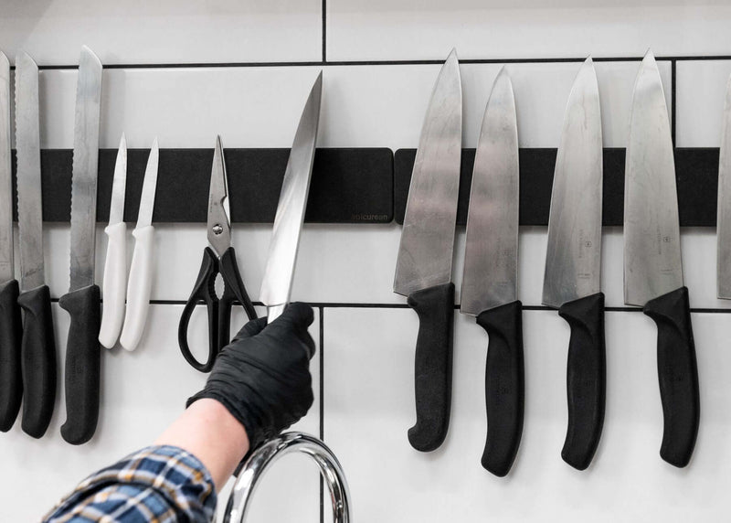 Epicurean Magnetic Knife Holder paired with a series of Victorinox Cutlery
