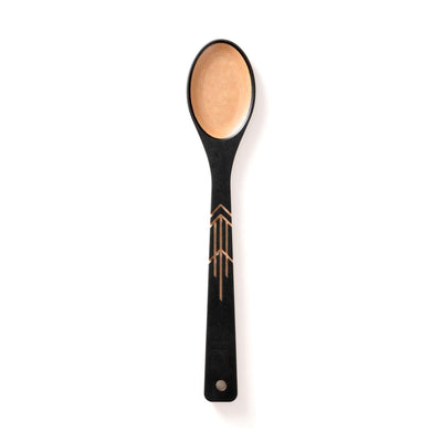 The Frank Lloyd Wright Utensil Set includes the Large Spoon, Paddle and Sauté Tool in Slate/Natural this is a close up detail of the spoon design